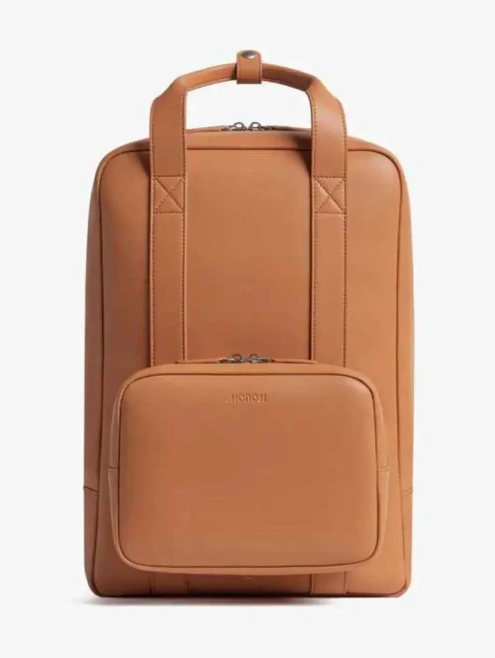 Monos Metro Backpack Saddle Tan Vegan Leather Laptop Travel Commuter Bag